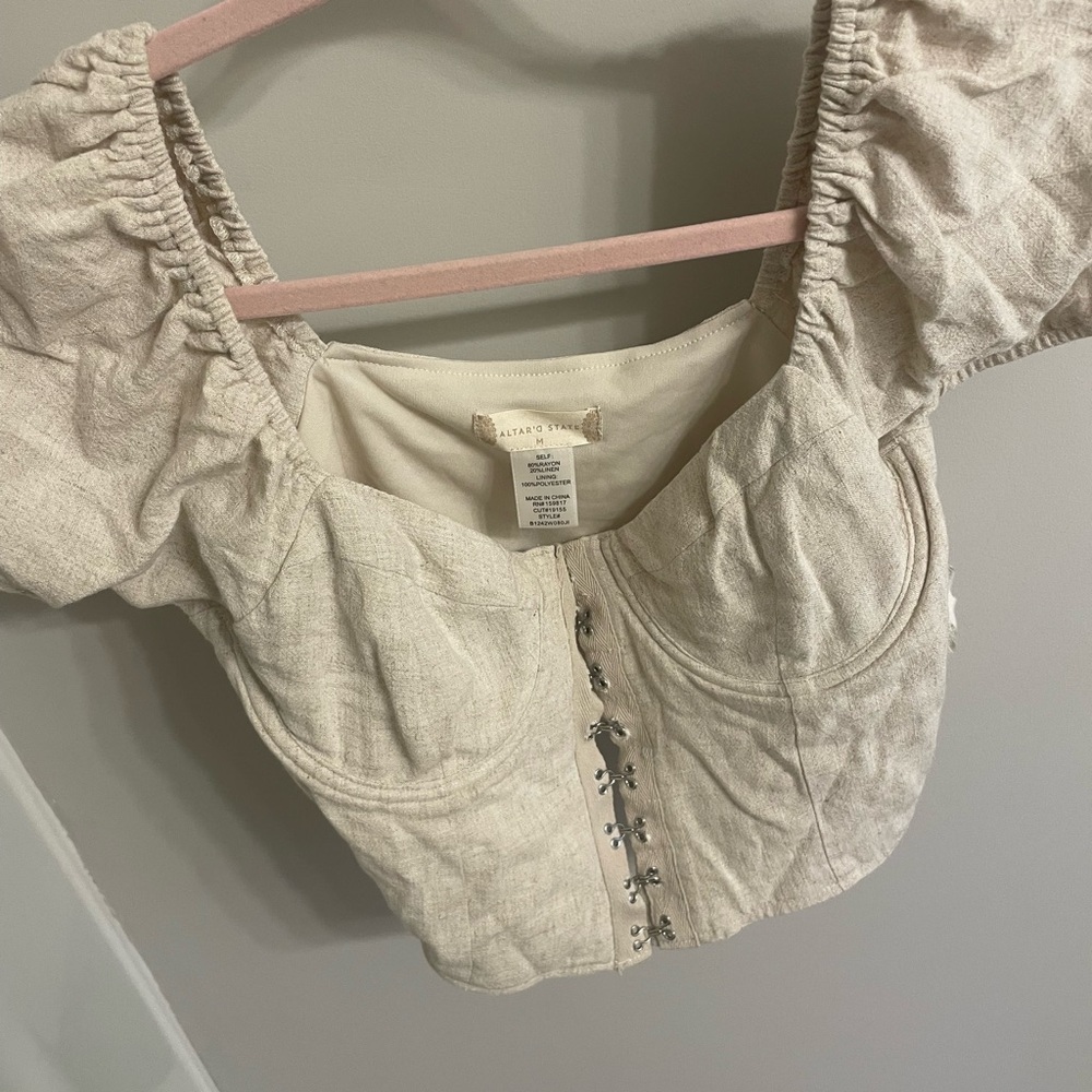 Altar'd State Cream Linen Blend Top